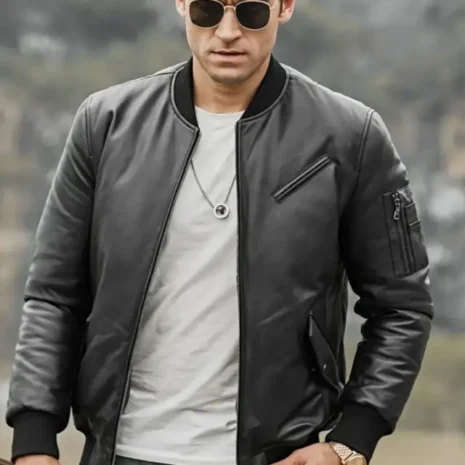 Austin Men’s Black Bomber Real Lambskin Leather Jacket