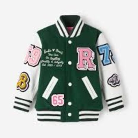 Barbie X Roots Green/White Wool & Leather Varsity Jacket