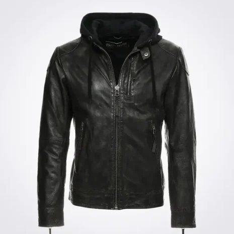 Eric Black Removable Hooded Leather Jacket
