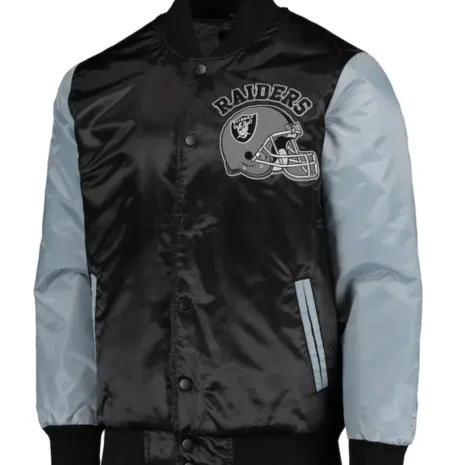 Las-Vegas-Raiders-Starter-Grey-and-Black-Satin-Jacket.webp