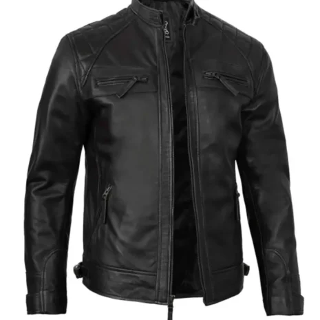 Men’s Biker Cafe Racer Black Leather Jacket