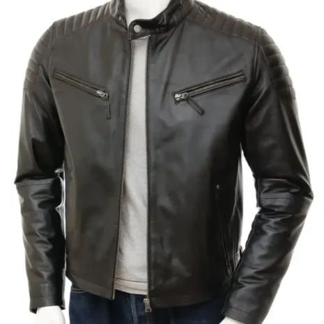 Men’s Biker Leather Black Zipper Jacket