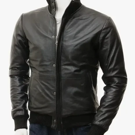 Men’s Black Leather Bomber Jacket: Cheriton