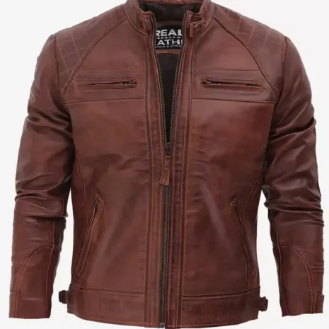 Mens Distressed Brown Motorcycle Leather Jacket (1)