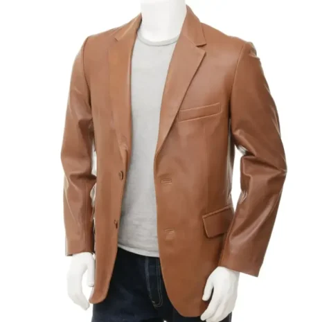 Men’s Leather Blazer Tan Coat