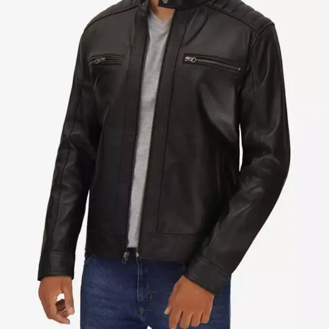 North Carolina Men's Leather Padded Black Biker Jacket