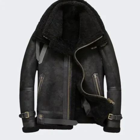 Oversized Black B3 Bomber Shearling Leather Jacket for Men
