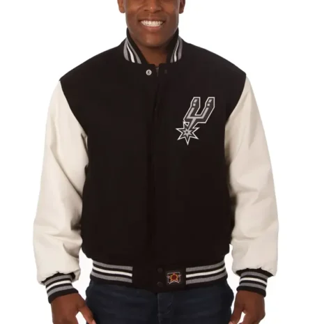 San Antonio Spurs Domestic Black/White Wool & Leather Varsity Jacket