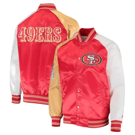 San-Francisco-49ers-The-Reliever-Varsity-Scarlet-Satin-Jacket.webp