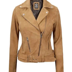 Womens Brown Asymmetrical Suede Biker Jacket