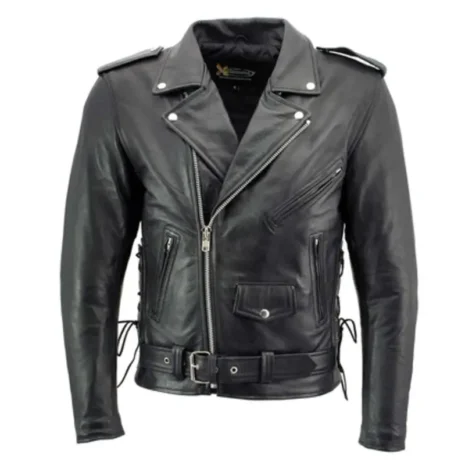 Xelement-B7103-Mens-Ruffian-Classic-Black-Motorcycle-Side-Lace-Leather-Jacket-with-X-Armor-Protection